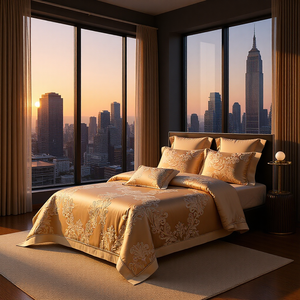 Luxury Jacquard Sheen <b>Silk</b> Satin Bedding Set 4 Pcs <b>Sheet</b> Style All Seasons Breathable Home Use - Product Image 1