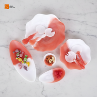 Prato de Salada em Resina Artesanal de Luxo Fosco Bicolor Coral e Branco com Espiral em Formato de Folha, Resistente a Quebras, Decorativo e para Armazenamento Doméstico