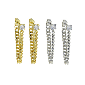 Hot Fashion Women Jewelry placcato oro Iced Out Bling Round CZ pavimentato <span class=keywords><strong>con</strong></span> <span class=keywords><strong>orecchini</strong></span> pendenti a doppia faccia <span class=keywords><strong>con</strong></span> catena a maglie <span class=keywords><strong>con</strong></span> nappe cubane - Product Image 5