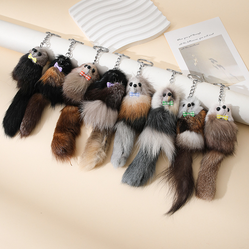 Small Size Real Fur Fox Tail Pendant Cute Women's Plush Bag Charm