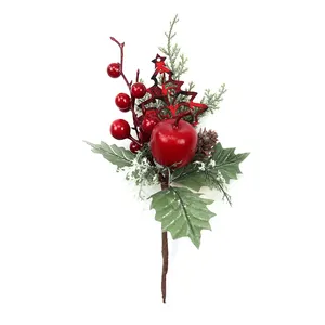 Manufacturer Christmas Red Berry Branch Picks Stems Pine Cone Frosty Pine Needle for Festival Garden Decoration DIY