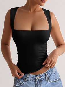 <strong>Women's</strong> Square Neck Sleeveless Double-Layer <strong>Tank</strong> <strong>Tops</strong> Basic Tight <strong>T</strong> <strong>Shirts</strong> - Product Image 4
