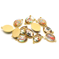 Vente en gros d'acier inoxydable plaqué or 18 ct pendentif à breloque ovale religieux Jésus la Vierge pour la fabrication de bijoux de collier à faire soi-même