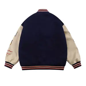Custom Logo Woolen Embroidery Leather Sleeve Baseball Letterman Oversized Varsity Jacket For Men