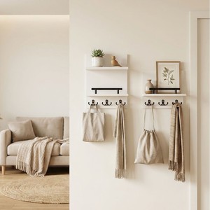 Wall Mounted Key Rack Storage Organizer <b>With</b> <b>Hooks</b> And <b>Shelves</b> For Entryway Home Use Rectangle Shape 2 Layer Design - Product Image 3