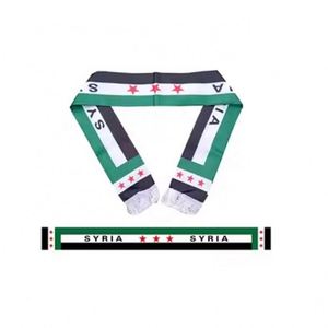 Écharpe en satin polyester blanc/noir à franges, promotionnelle pour événements, motif pays Syrie, pour la Journée Nationale et les Clubs de Supporters de Football - Product Image 6