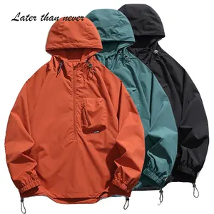 Ropa de calle OEM personalizada media cremallera pulóver Anorak chaqueta Color sólido con bolsillos para hombre entrenador chaqueta cortavientos chaquetas ropa hombre