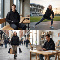 Sweatshirts Noirs Personnalisés Broderie 500 g/m² Impression de Haute Qualité Coton Oversize Meilleurs Hoodies Noirs Homme Femme Fabricant Usine