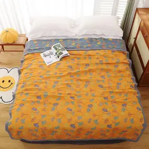 Selimut lempar Nordic handuk sofa boho pola katun ginko selimut AC musim panas untuk tempat tidur/