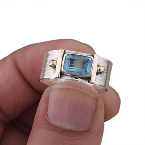 Dainty Blue Topaz Bezel Setting Classic Minimalist Baguette Gemstone <b>Band</b> 925 Sterling <b>Silver</b> Gold Vermeil Engagement <b>Ring</b> <b>Band</b> - Product Image 3