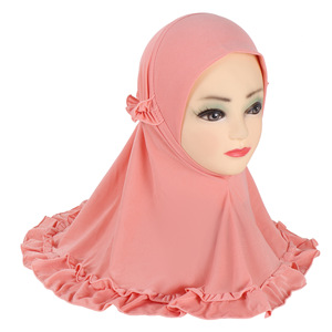 Hijab instantáneo de color sólido con borde floral <span class=keywords><strong>para</strong></span> niños musulmanes, Hijab listo <span class=keywords><strong>para</strong></span> usar <span class=keywords><strong>para</strong></span> <span class=keywords><strong>niñas</strong></span> pequeñas de Malasia - Product Image 2