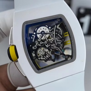Premium White Ceramic Case <b>Automatic</b> Mechanical <b>Watch</b> <b>Skeleton</b> Green Inner Dial White Rubber Strap Sport Waterproof Men's - Product Image 5
