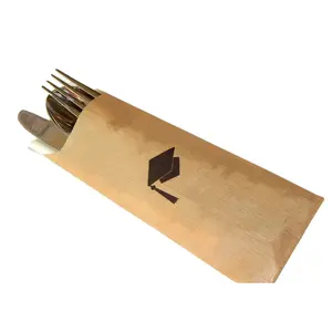 주문 로고 Kraft 종이 봉지 일본 음식 급료 둥근 쌍둥이 초밥 대나무 처분할 수 있는 기구 세트 식기 포장 부대