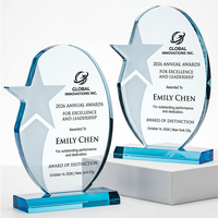 Trophée en cristal étoile filante personnalisé, plaque de reconnaissance d'entreprise en verre givré au design moderne