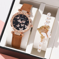 Ensemble de 5 montres pour femmes, comprenant une bague, un collier, des boucles d'oreilles, une montre décontractée pour femmes, un bracelet, boîte offerte, vente en gros