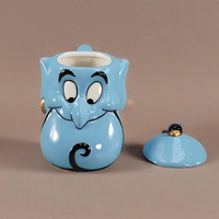 Mug à café en céramique 3D en forme de personnage de dessin animé, bleu, en forme de génie, avec couvercle, pour la maison ou le bureau