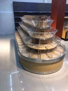 ชั้นวางสินค้าสองด้านสำหรับซูเปอร์มาร์เก็ต ชั้นวางขนมและของแห้งทำจากไม้สำหรับใช้ในเชิงพาณิชย์ - Product Image 3