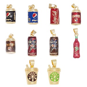 Colgante HD530 de lata de refresco con salsa picante de Venezuela, chapado en oro de 18K, esmaltado, con diseño divertido de lata de refresco y taza de café, para accesorio de joyería DIY - Product Image 1