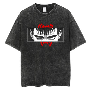 Camiseta <span class=keywords><strong>Berserk</strong></span> Vintage Lavada, 240g, Negra, Corte Holgado, 100% Algodón, Estampado Gráfico, Calidad Superior, Lavado Ácido - Product Image 4