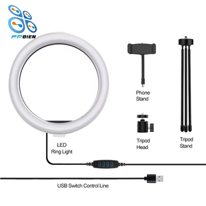 10 pollici <span class=keywords><strong>Mini</strong></span> tavolo LED anello di luce 3 colori Vlogging Selfie anello di bellezza lampada Make up porta telefono Selfie Stick treppiede - Product Image 4