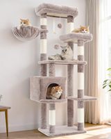 Arbre à chat multi-niveaux de 55,1 pouces avec grande plateforme, griffoir et niche pour chats d'intérieur