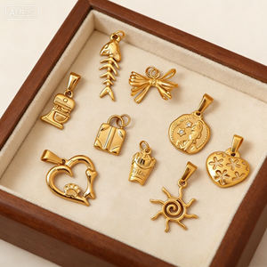 Moments festifs |   Pendentif en acier inoxydable plaqué or 18K PVD |   Breloques DIY en forme de café, frites, soleil et nœud papillon |   Imperméable, Hypoallergénique - Product Image 1