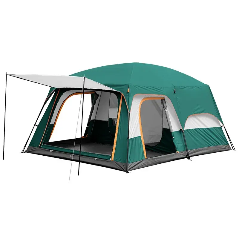 Tenda Kemah tahan air 2 kamar, tenda Kemah ekstra besar stabil tenda keluarga kabin luar ruangan