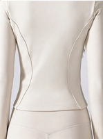 Nouvelle veste de yoga zippée courte pour femme, col montant, manches longues, coupe ajustée, avec trous pour les pouces, idéale pour la course et la gym, coupe-vent.