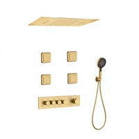Ensemble de douche thermostatique encastré de style contemporain avec jet de pluie, mitigeur à poignée unique en laiton et valve en céramique, kit de douche pour salle de bain