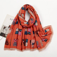 Écharpe longue chaude pour femme automne-hiver, imprimé chat mignon, châle doux, accessoire de mode universel pour le cou