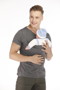 T Shirt de sécurité avec <span class=keywords><strong>poche</strong></span> <span class=keywords><strong>kangourou</strong></span> Vêtements d'été à manches courtes Mère Père Top Homme Tshirt Baby Pouch Hoodie - Product Image 3
