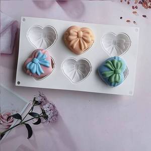 6-cavity silicone bow-shaped heart mousse chocolate, pudding, <b>baking</b> mold <b>set</b> -- Multifunctional French heart-shaped cake for - Product Image 4