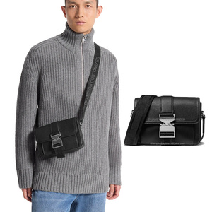 Bolso bandolera de hombre de piel de guijarro gris con logotipo personalizado, bandolera con cierre de hebilla de hombro a la moda para hombre - Product Image 4