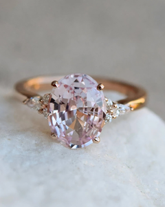 2.75 CT Blush Pink Oval Cut Moissanite Three Stone Prong Setting Women's Engagement Rose Gold Signet <b>Ring</b> Anniversary Elegant - Product Image 3