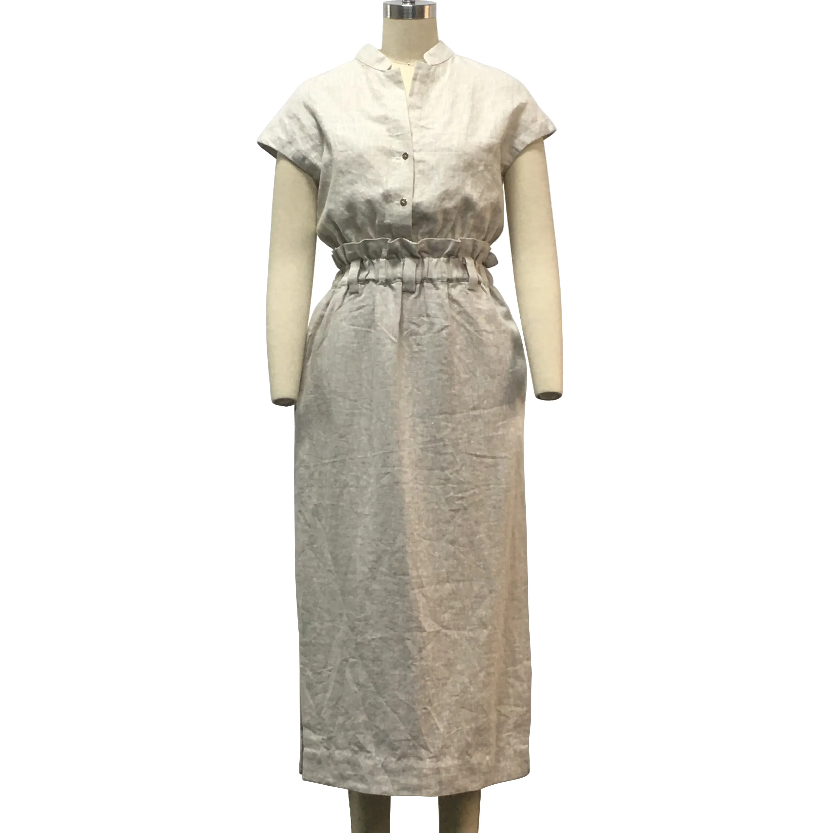 Plus Size Form Vintage Leinen Stil Weiß Frauen 2 Stück Lässig Sommer Elegant Lady Büroarbeit Kleider Kleid Lang