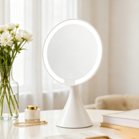Miroir de maquillage LED portable, détachable et rotatif, 3 niveaux de luminosité, commande tactile, rechargeable, miroir de table pour voyage et chambre à coucher