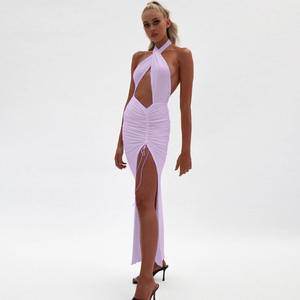 Moda ahueca hacia fuera el diseño caliente señoras Sexy camisón primera noche Sexy espalda descubierta vestidos largos Maxi plisado fiesta vestido de noche - Product Image 5