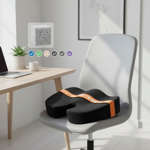 Coussin de siège ergonomique orthopédique en mousse à mémoire de forme, forme oblongue, 100% polyester, amovible et lavable, soutien des fesses pour voiture et bureau - Product Image 1