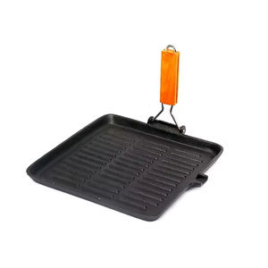 Eco-Friendly Breakfast Skillet Frying Cast Iron <strong>Grill</strong> <strong>Pan</strong> With Folding Wooden Handle - Product Image 6
