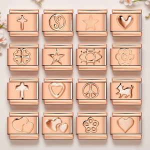 <span class=keywords><strong>Lamoon</strong></span> ดีไซน์รูปดอกกุหลาบสีทอง9มม. ลายดาวรูปหัวใจแบบอิตาเลียนเครื่องประดับสร้อยข้อมือสเตนเลสสตีลขนาด9มม. แบบทำมือ - Product Image 1