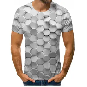 Kaus pria grafis geometris, kaus pria motif Digital 3D, kaus mesin cetak Digital