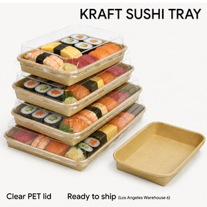 Boîte à sushi jetable en papier kraft avec couvercle en PET sans BPA, logo personnalisé OEM, vente en gros, emballage alimentaire pour restaurant à emporter, assiette en papier - Product Image 1