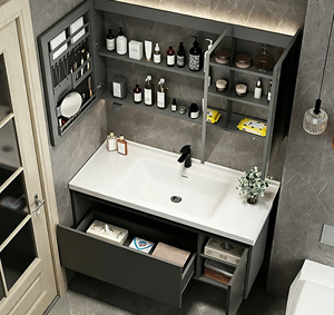 Nuevo Modelo 2026: Mueble de Baño de Pared con un Solo Cajón, Gabinete de Vidrio Gris y Bañera de Cerámica para Proyectos de Hoteles y Apartamentos - Product Image 3