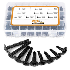 400pcs Black 410 Stainless Steel Self-Tapping Screws Large Flat Head Washer Tail Imperial Wood Fasteners Box Packaging - Product Image 1