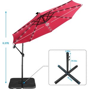 Parasol de terrasse FOXA 10 pieds avec 32 lumières LED solaires, parasol cantilever à manivelle avec base croisée pour extérieur - Product Image 6
