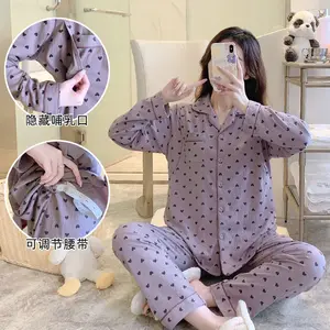 Đồ Ngủ Cho Con Bú Cho Nữ Đồ Ngủ Cotton Mùa Xuân Piyama Đồ Ngủ Dài Tay Đồ Ngủ Hai Mảnh Cho Nữ Đồ Ngủ Ở Nhà