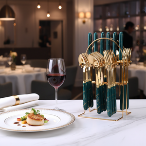 Ensemble de couverts en acier inoxydable couteau fourchette cuillère style nordique luxe léger rétro 24 pièces motif <span class=keywords><strong>marbre</strong></span> cuillère à dessert pour - Product Image 1