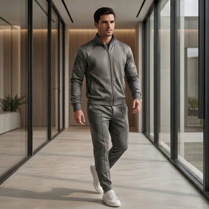 Men Gray Ful Sleeve <b>Tracksuit</b> With Front Embroidery Logo Zipper Closure Sublimation Print 100 Polyester Sporty Style Autumn Wear - Product Image 1
