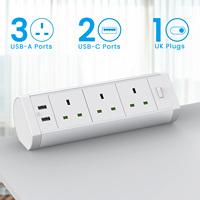 Support de bureau à pince 3 prises Prise de courant britannique avec 2 ports USB Pince amovible de bureau compatible NFC