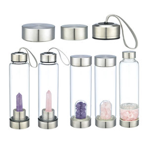 <span class=keywords><strong>Mug</strong></span> jetable anti-fuite en verre naturel infusé de cristal d'améthyste et de quartz <span class=keywords><strong>rose</strong></span> avec couvercle, design champêtre - Product Image 1